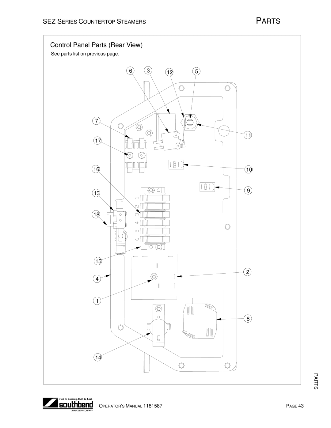 Southbend SEZ-3, SEZ-5 manual See parts list on previous 