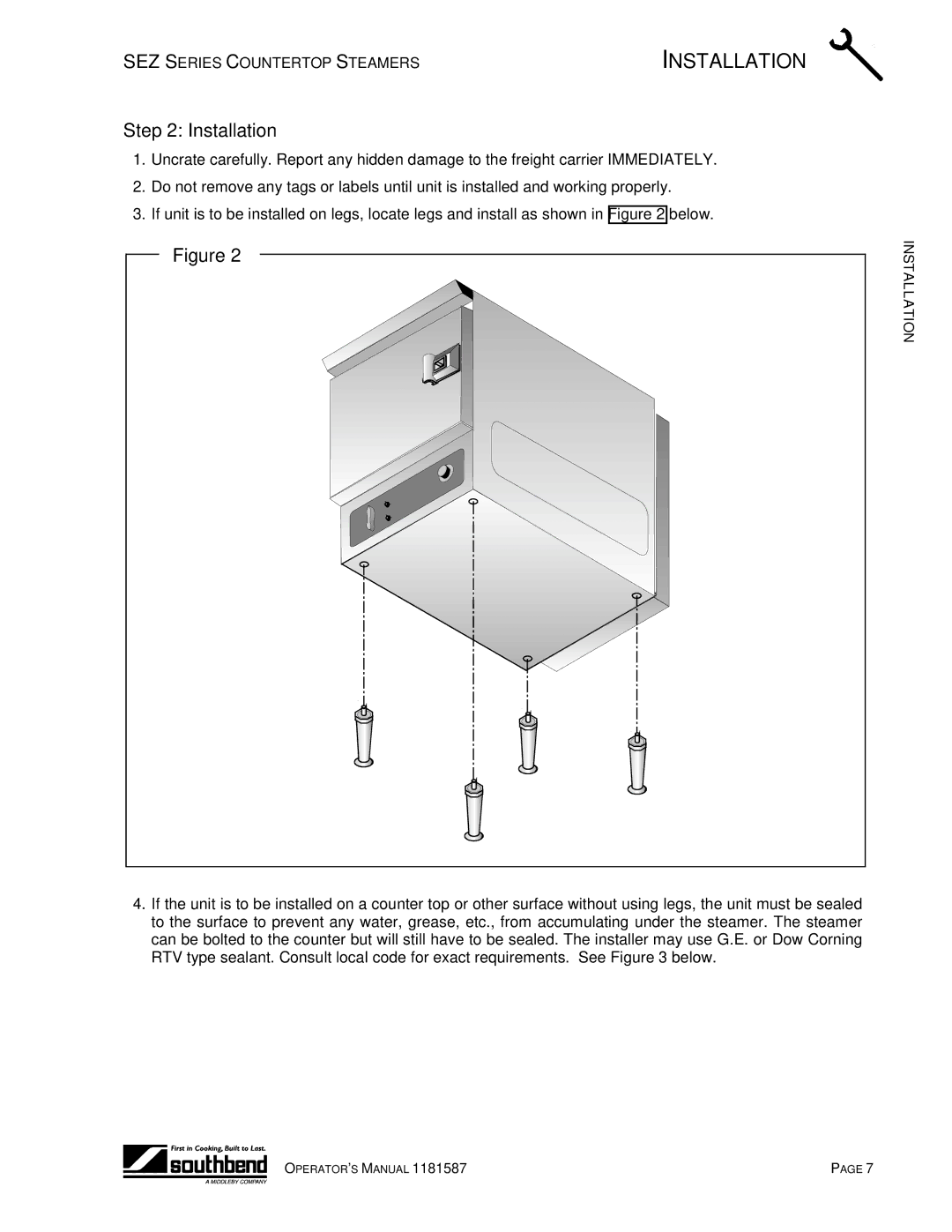 Southbend SEZ-3, SEZ-5 manual Installation 