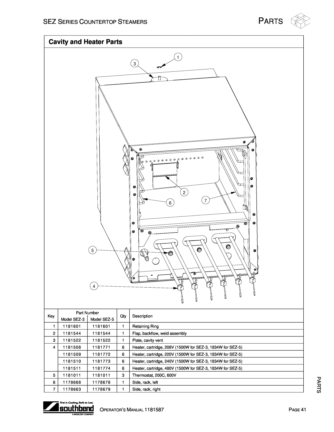 Southbend manual Cavity and Heater Parts, Model SEZ-3, Model SEZ-5, Flap, backflow, weld assembly 