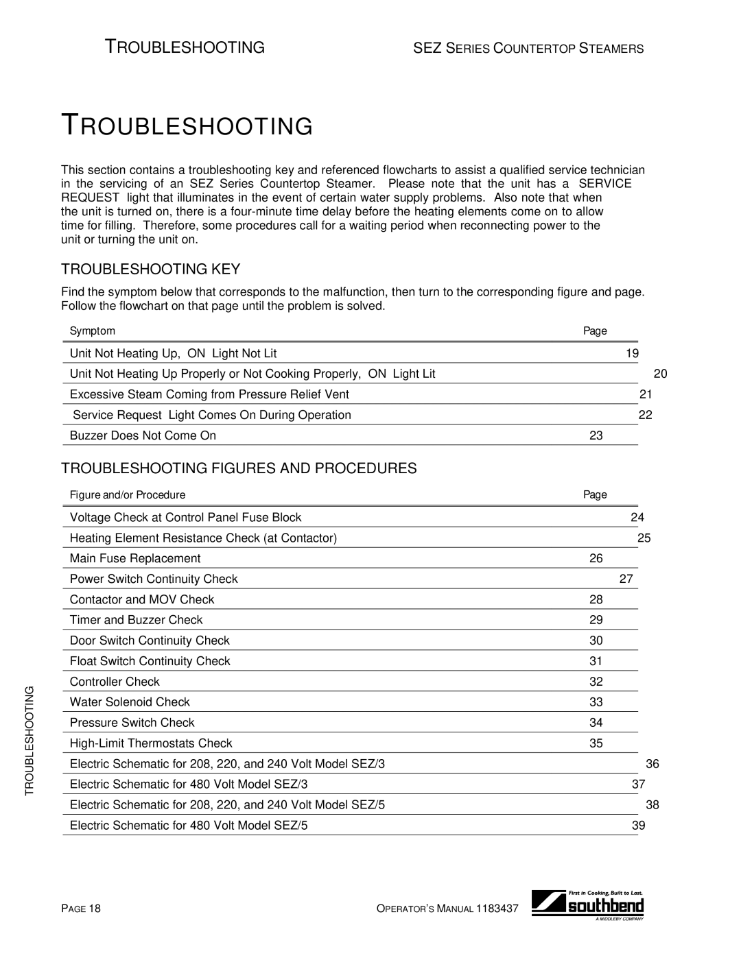 Southbend SEZ/3 manual Troubleshooting KEY, Troubleshooting Figures and Procedures 