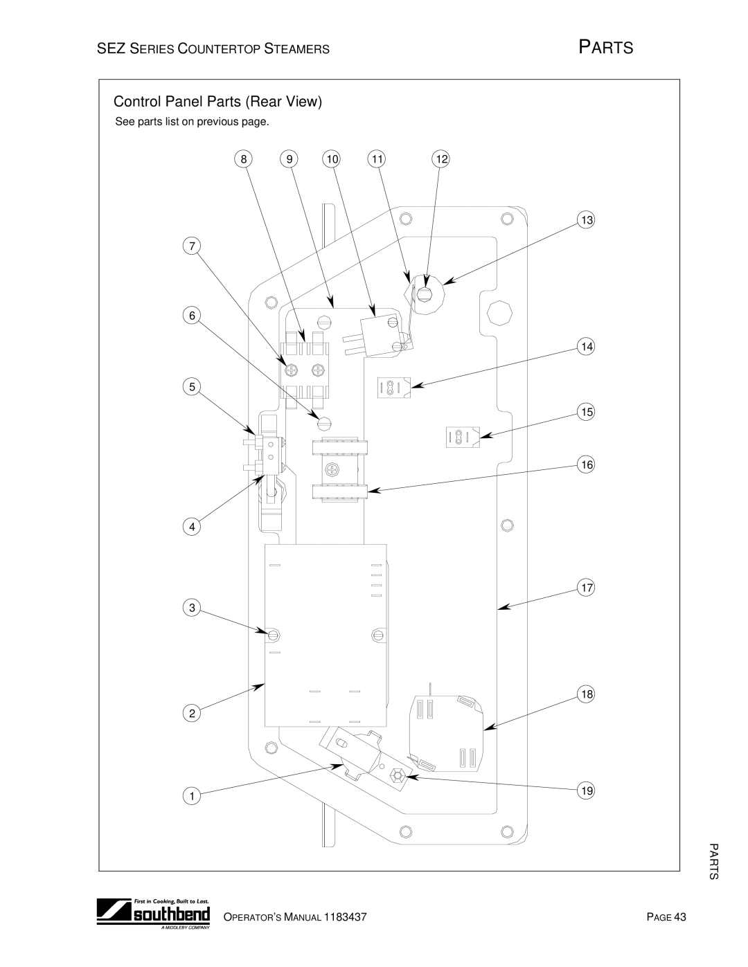 Southbend SEZ/3 manual See parts list on previous 