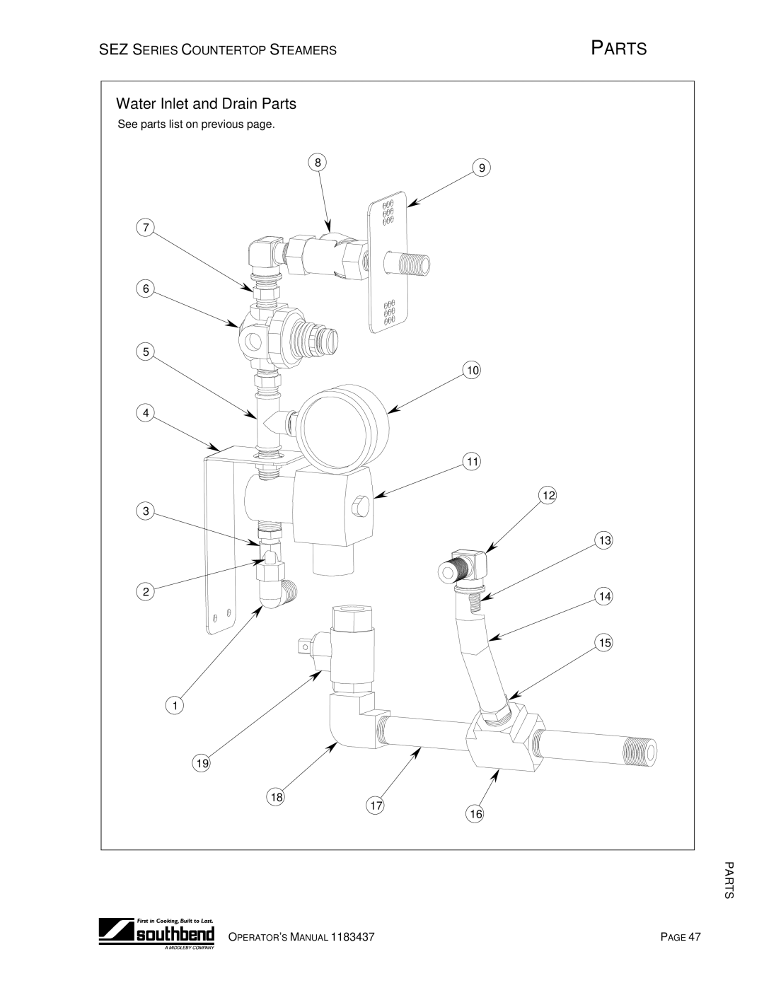 Southbend SEZ/3 manual See parts list on previous 