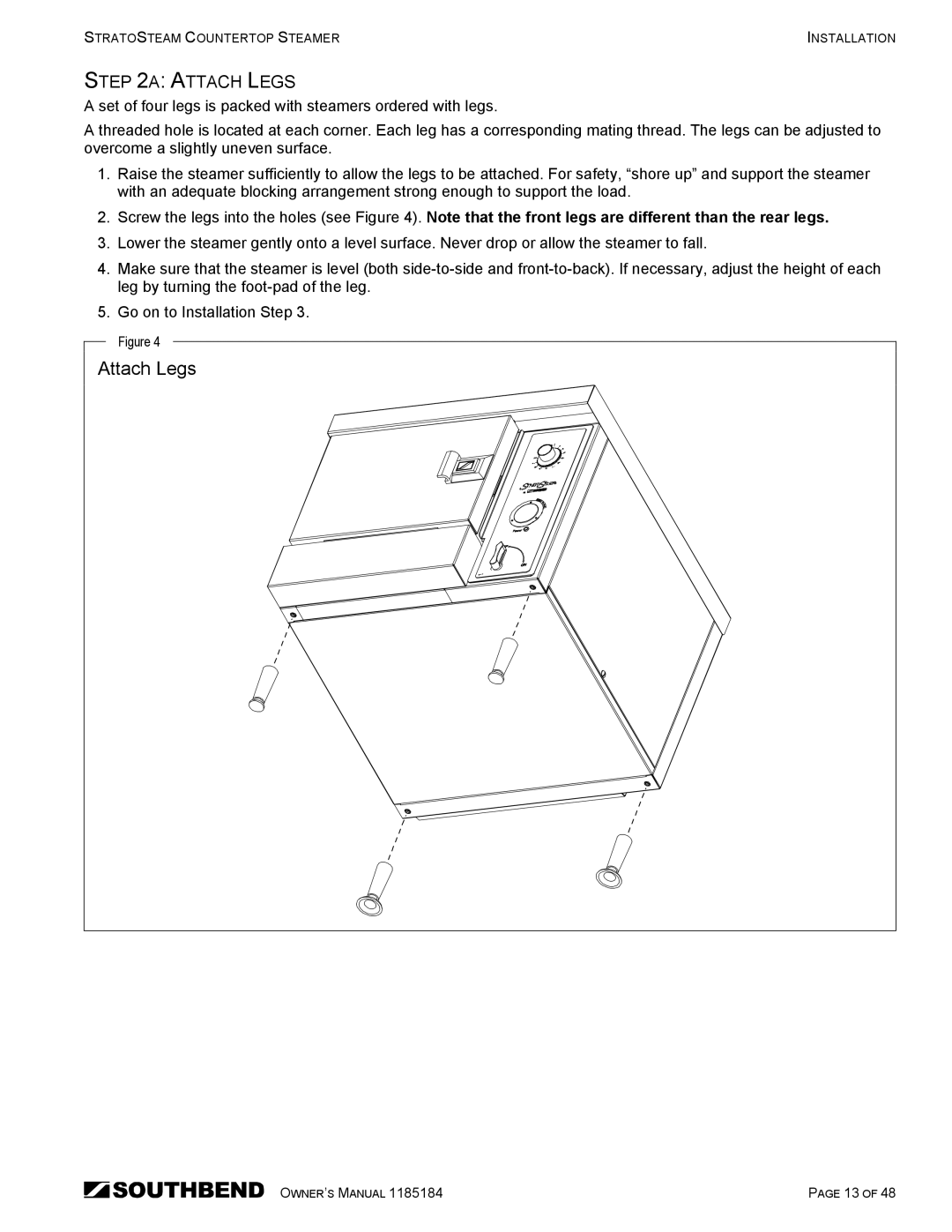 Southbend STRE-3D owner manual Attach Legs 