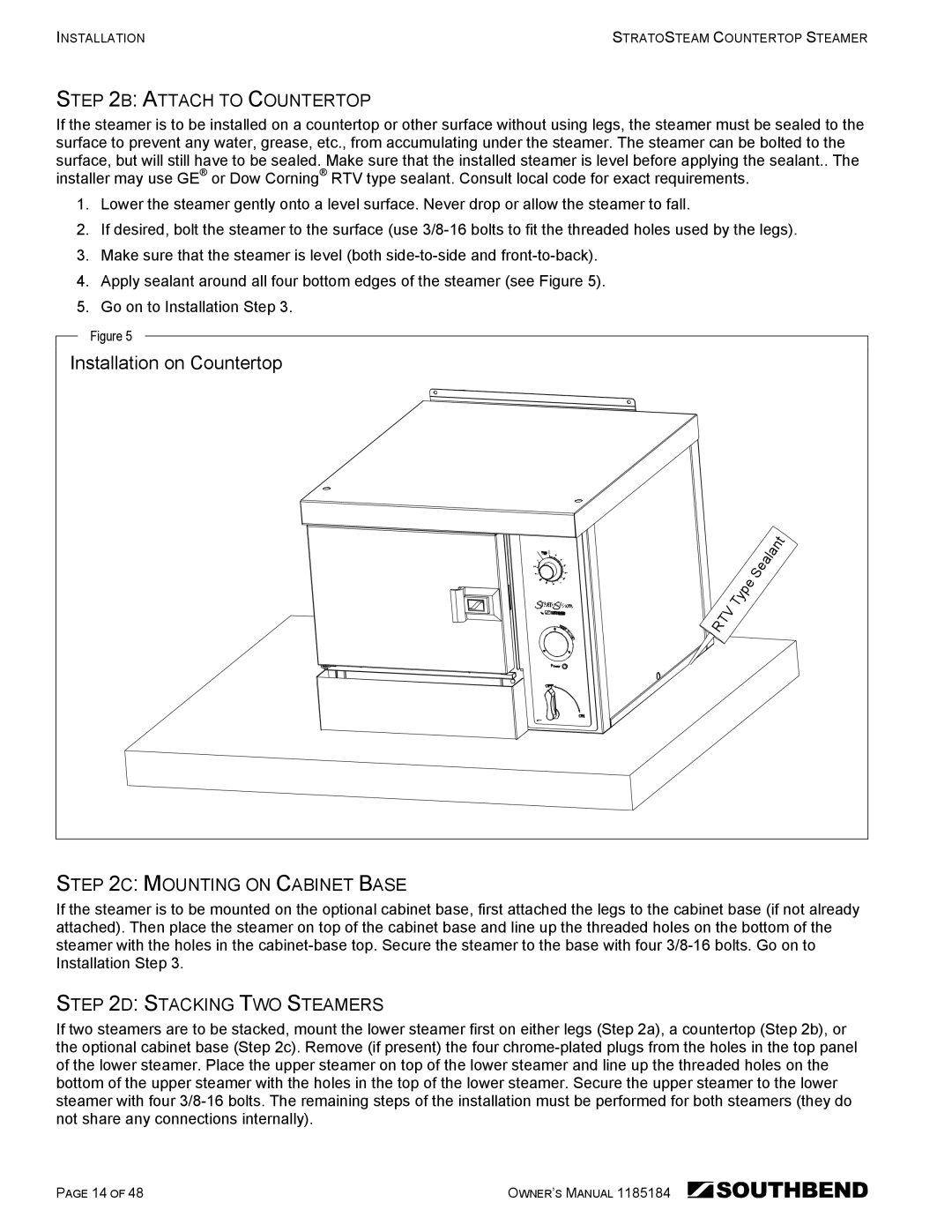 Southbend STRE-3D Installation on Countertop, Attach to Countertop, Mounting on Cabinet Base, Stacking TWO Steamers 