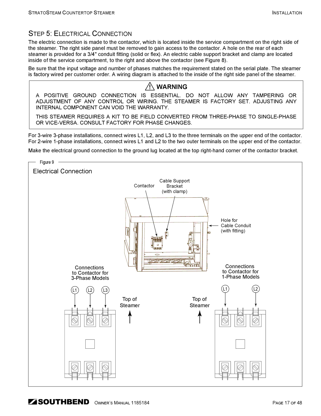 Southbend STRE-3D owner manual Electrical Connection 