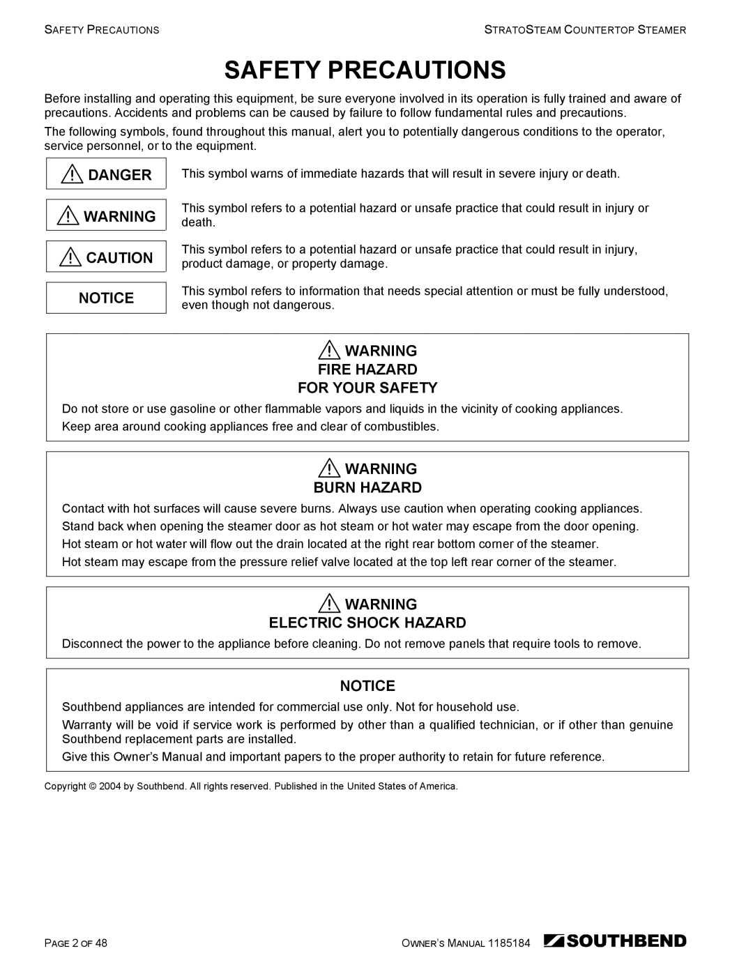 Southbend STRE-3D owner manual Safety Precautions 