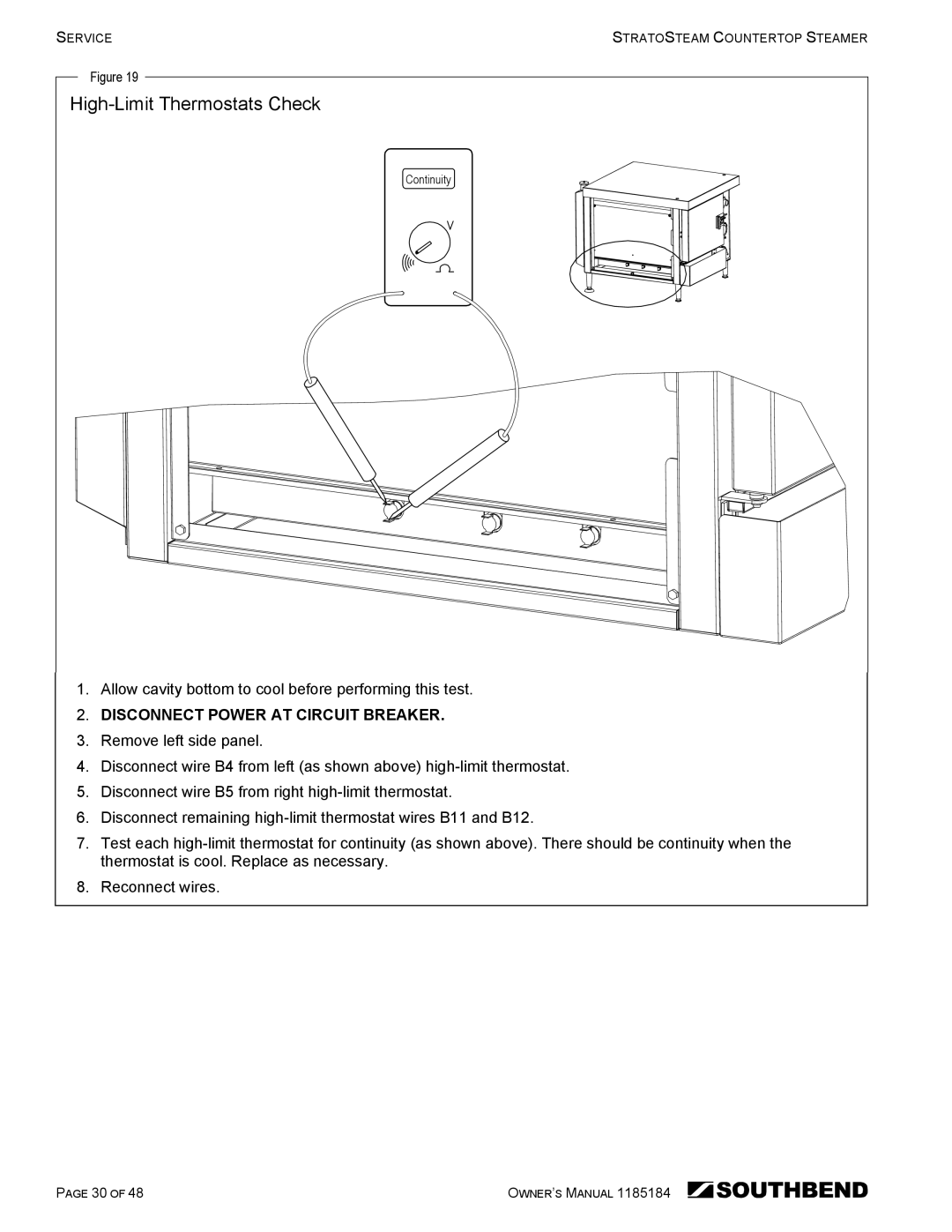 Southbend STRE-3D owner manual High-Limit Thermostats Check 