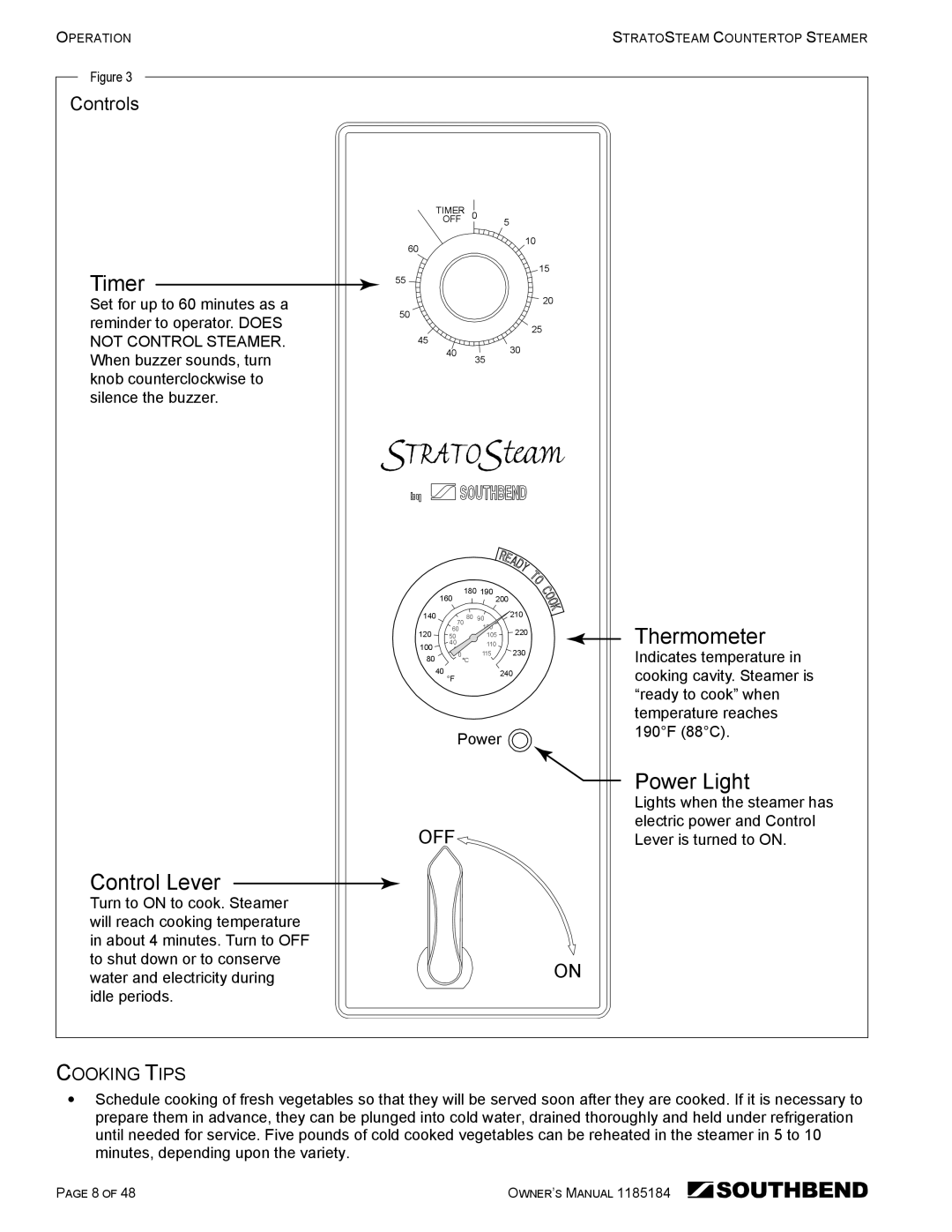 Southbend STRE-3D owner manual Controls, Cooking Tips 