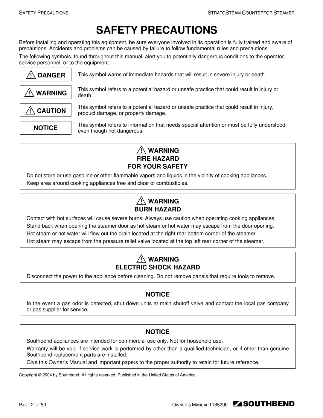 Southbend STRG-5D, STRG-3D manual Safety Precautions 