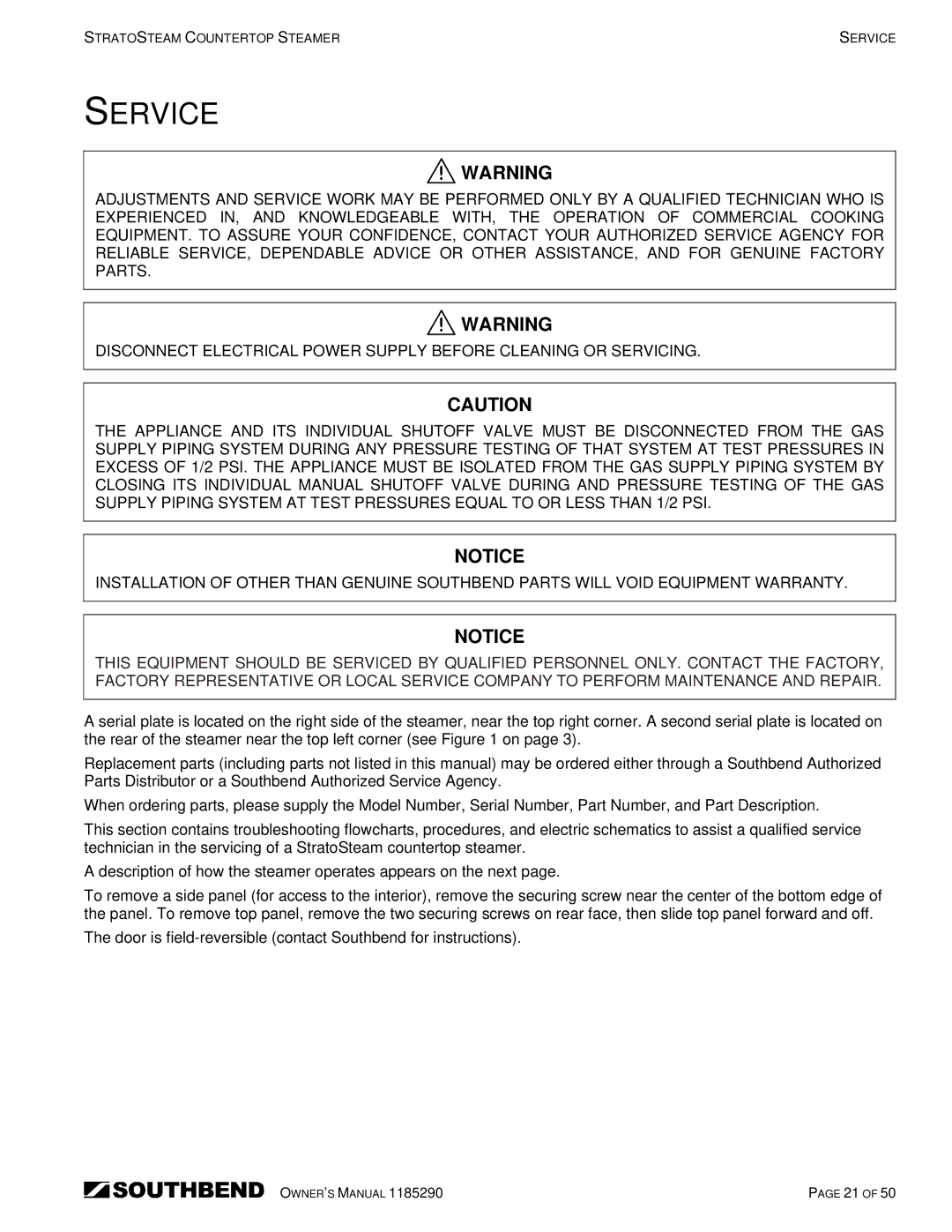 Southbend STRG-3D, STRG-5D manual Service 