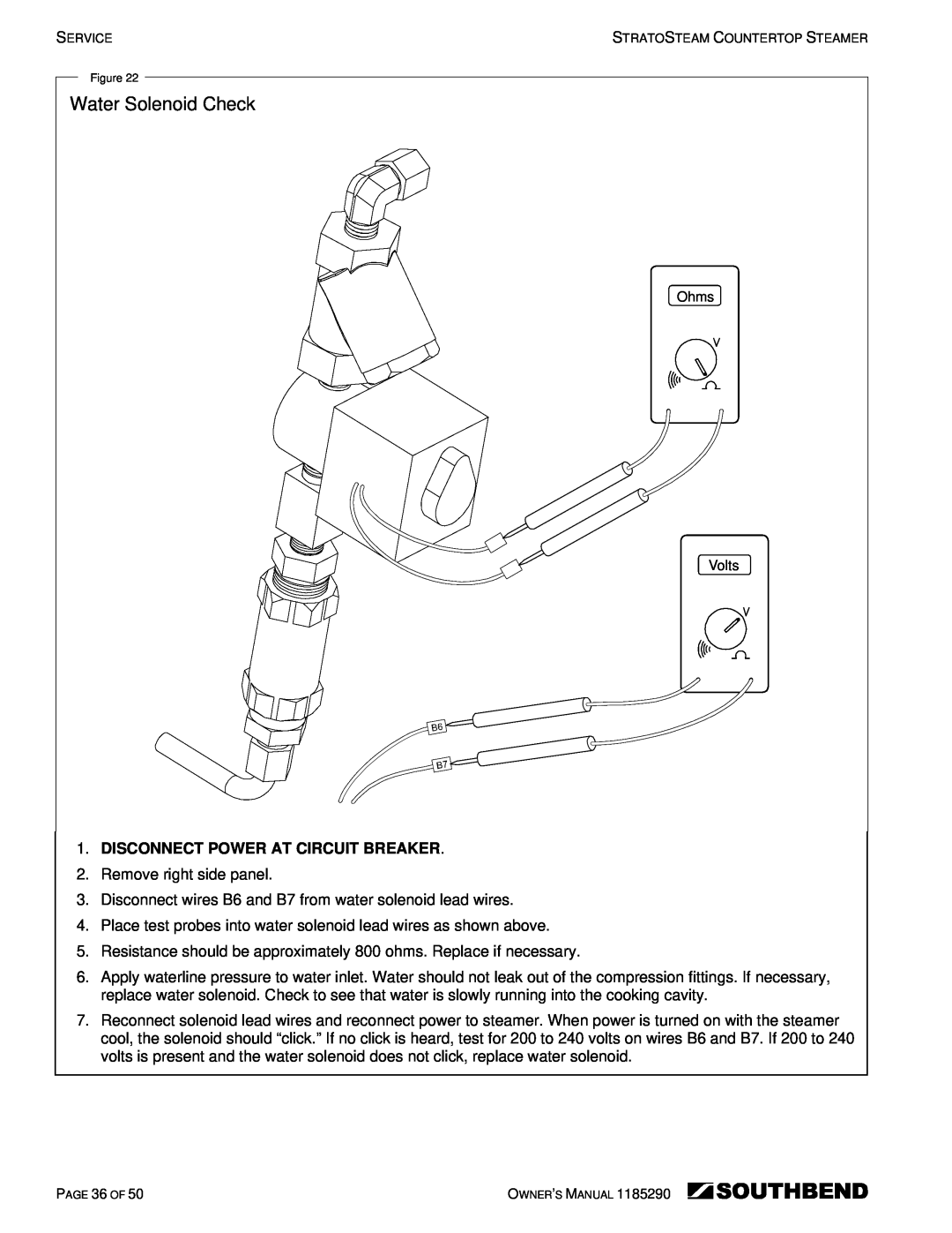 Southbend STRG-5D, STRG-3D manual Water Solenoid Check, Disconnect Power At Circuit Breaker, PAGE 36 OF 
