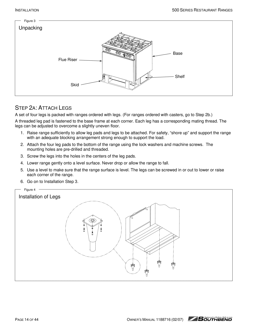 Southbend X560AD, X560AA, X536D, X536A, S560DD, S536D, S560AA, S560AD, X560DD S536A Unpacking, Installation of Legs, Attach Legs 