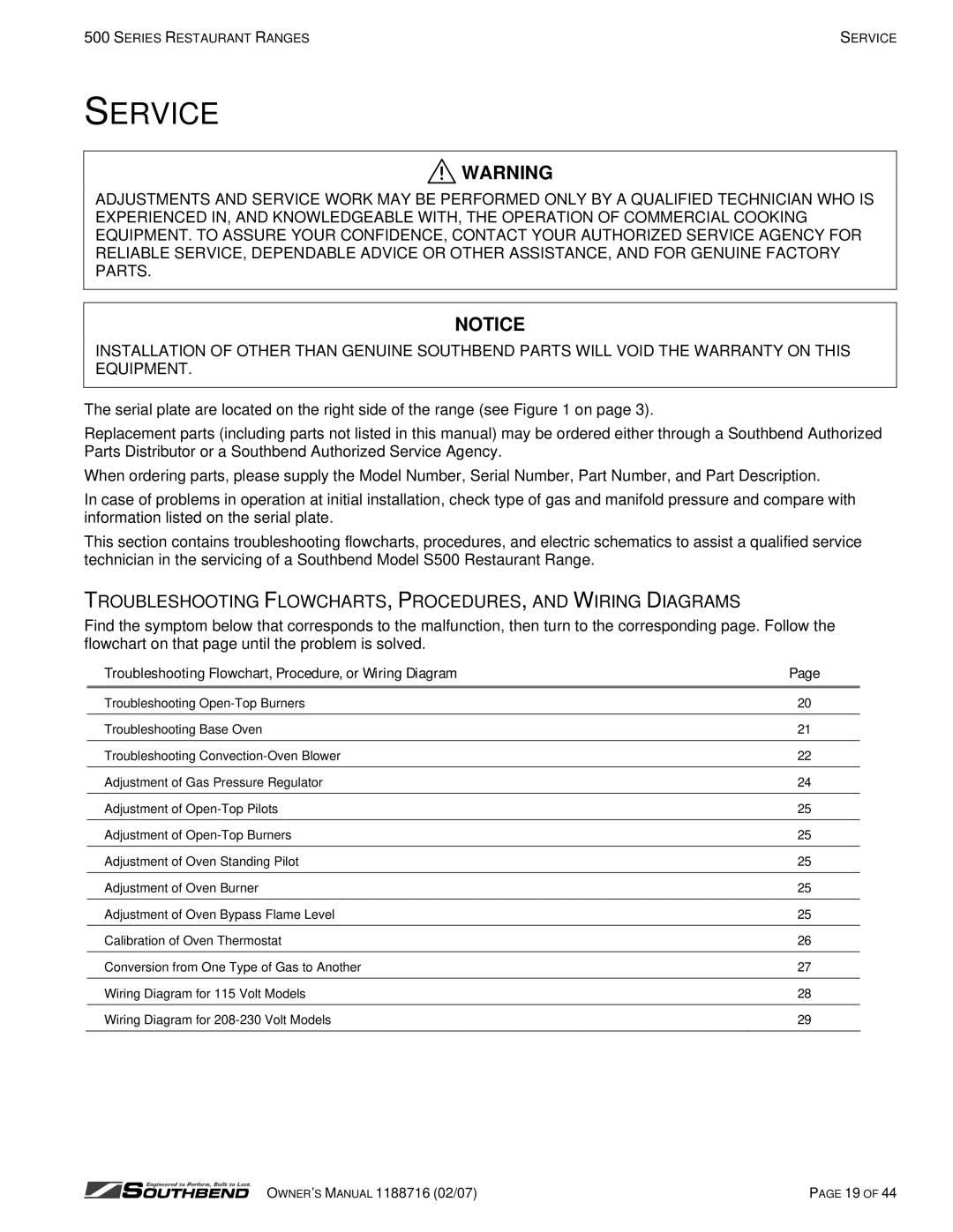 Southbend X536D, X560AA, X536A, S560DD, S536D, X560AD Service, Troubleshooting FLOWCHARTS, PROCEDURES, and Wiring Diagrams 