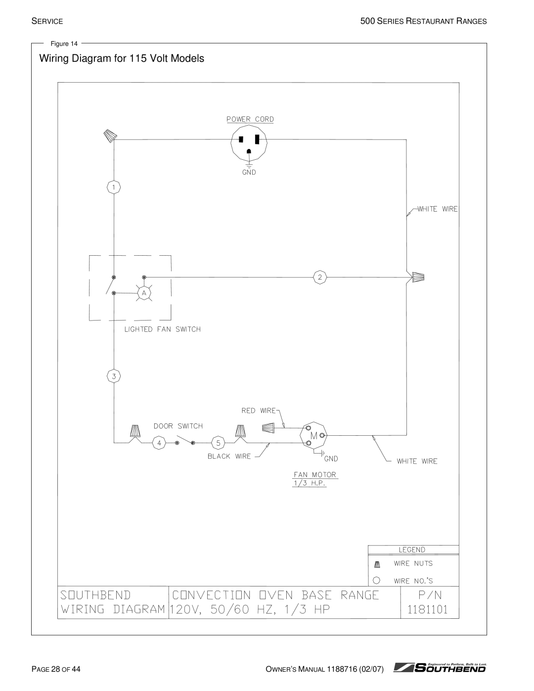 Southbend X536D, X560AA, X536A, S560DD, S536D, X560AD, S560AA, S560AD, X560DD S536A owner manual Wiring Diagram for 115 Volt Models 