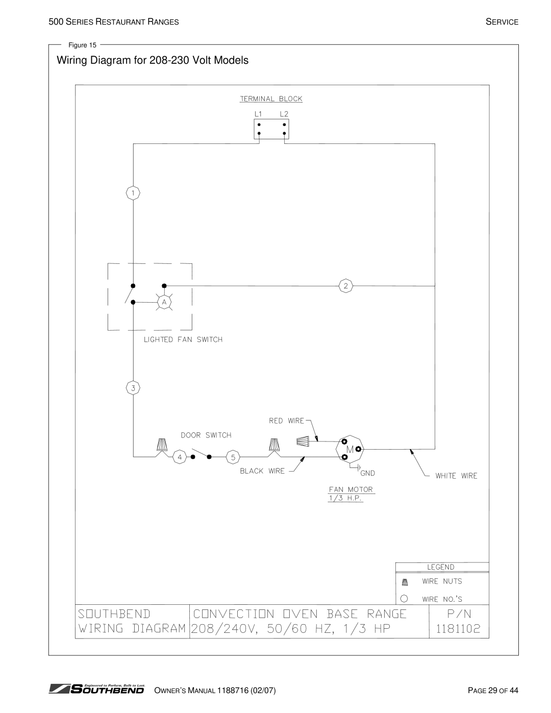 Southbend X536A, X560AA, X536D, S560DD, S536D, X560AD, S560AA, S560AD, X560DD S536A Wiring Diagram for 208-230 Volt Models 