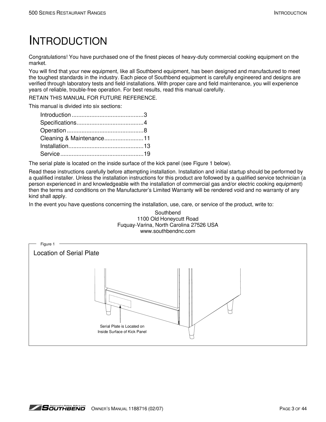 Southbend S560DD, X560AA, X536D, X536A, S536D, X560AD, S560AA, S560AD, X560DD S536A Introduction, Location of Serial Plate 