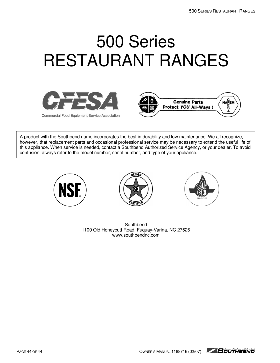 Southbend X560DD S536A, X560AA, X536D, X536A, S560DD, S536D, X560AD, S560AA, S560AD owner manual Restaurant Ranges 