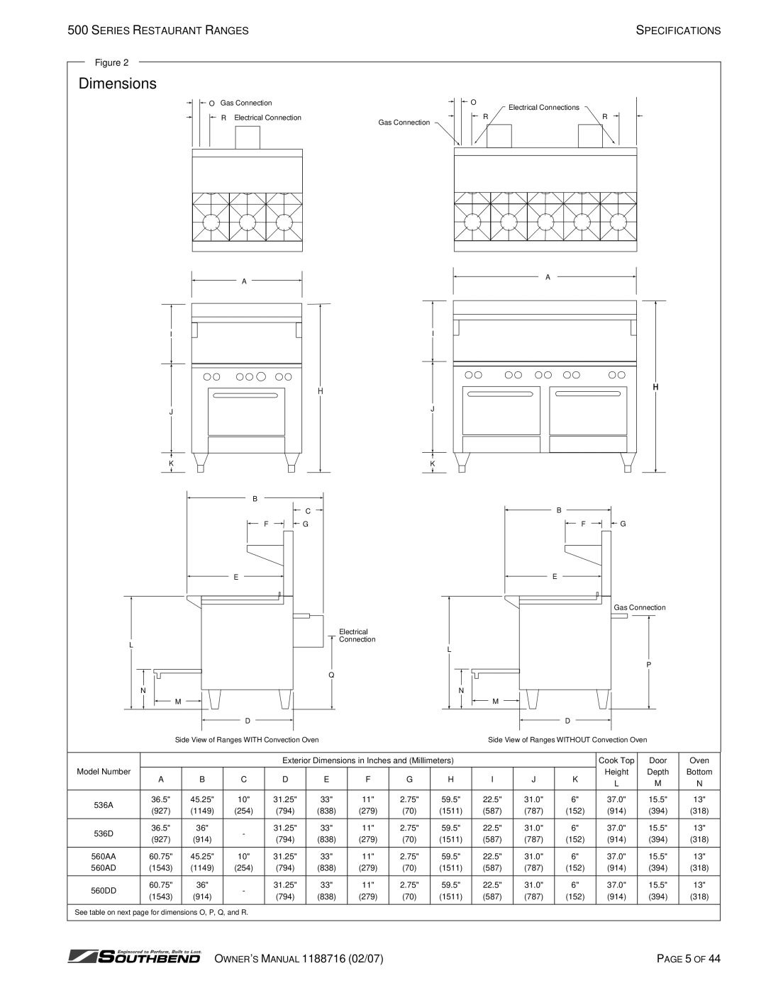 Southbend X560AD, X560AA, X536D, X536A, S560DD, S536D, S560AA, S560AD, X560DD S536A owner manual Dimensions 