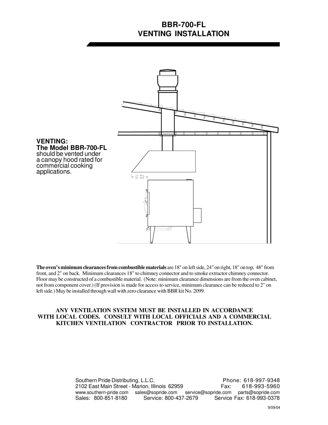 Southern Pride BBR-700-FL manual Venting Installation 