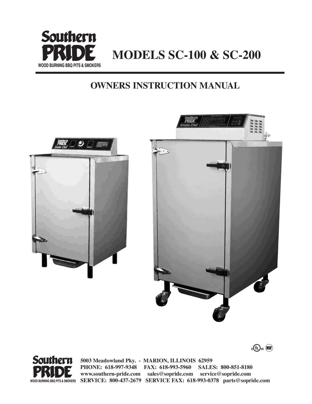 Southern Pride manual Models SC-100 & SC-200 