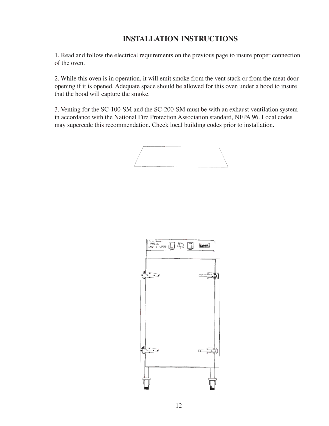 Southern Pride SC-100, SC-200 manual Installation Instructions 