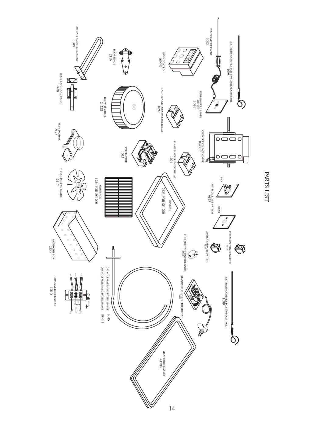 Southern Pride SC-100, SC-200 manual Parts List 