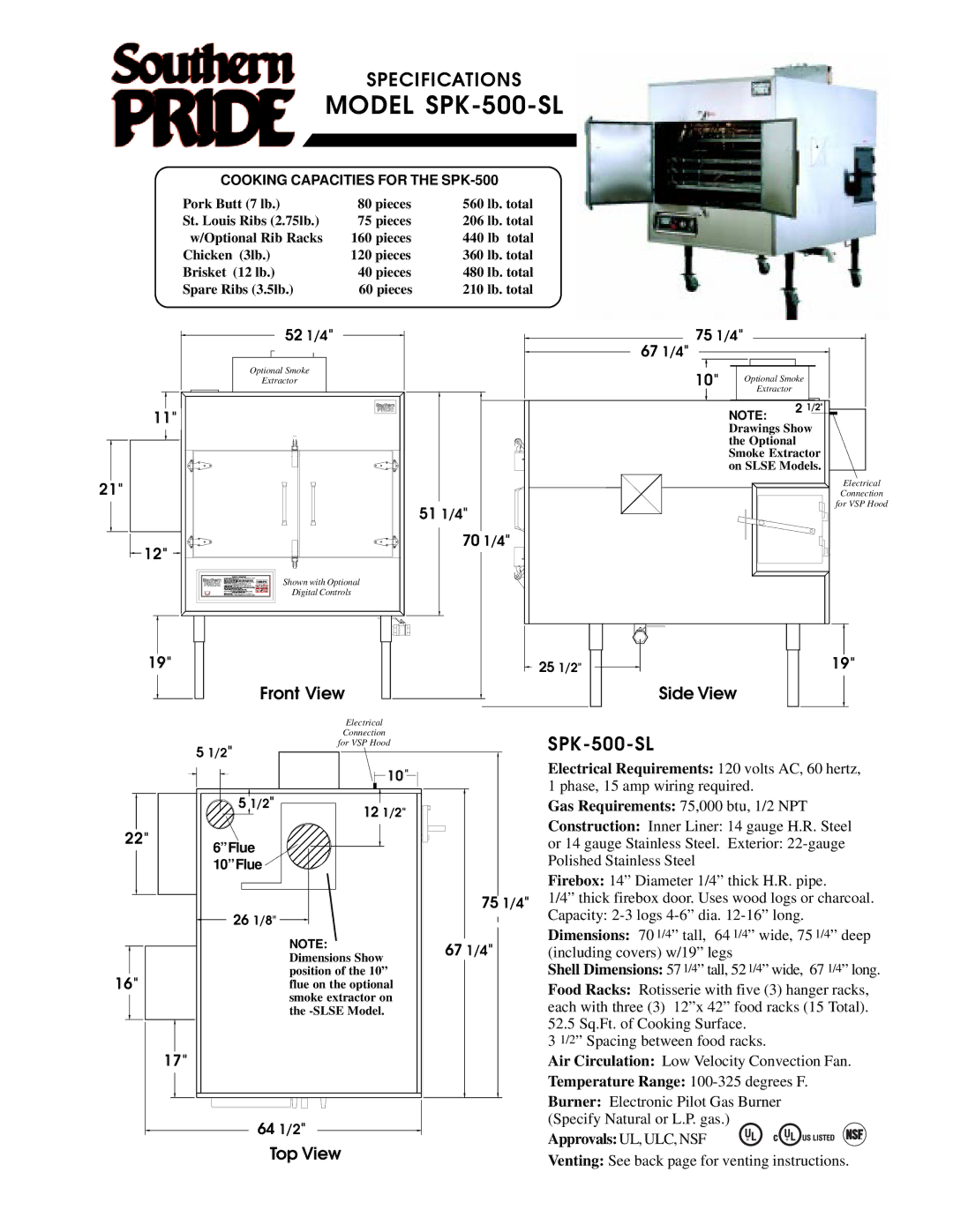 Southern Pride manual Model SPK-500-SL 