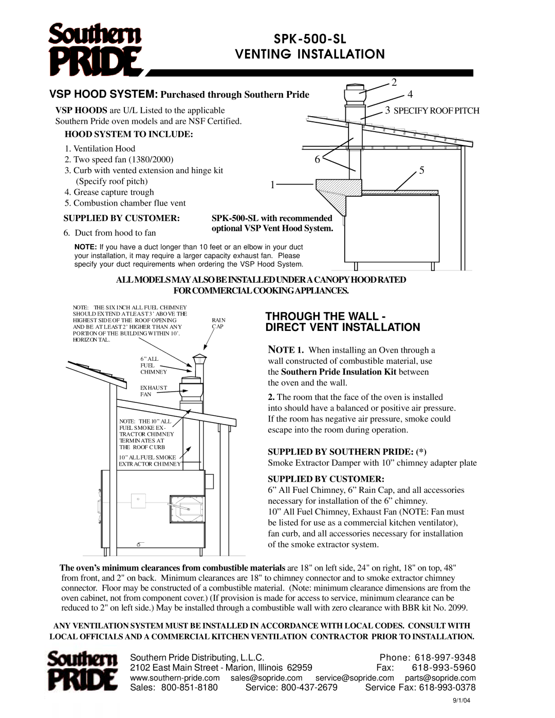 Southern Pride SPK-500-SL manual Venting Installation 