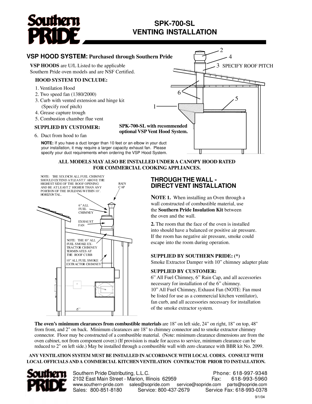 Southern Pride SPK-700-SL manual Venting Installation 