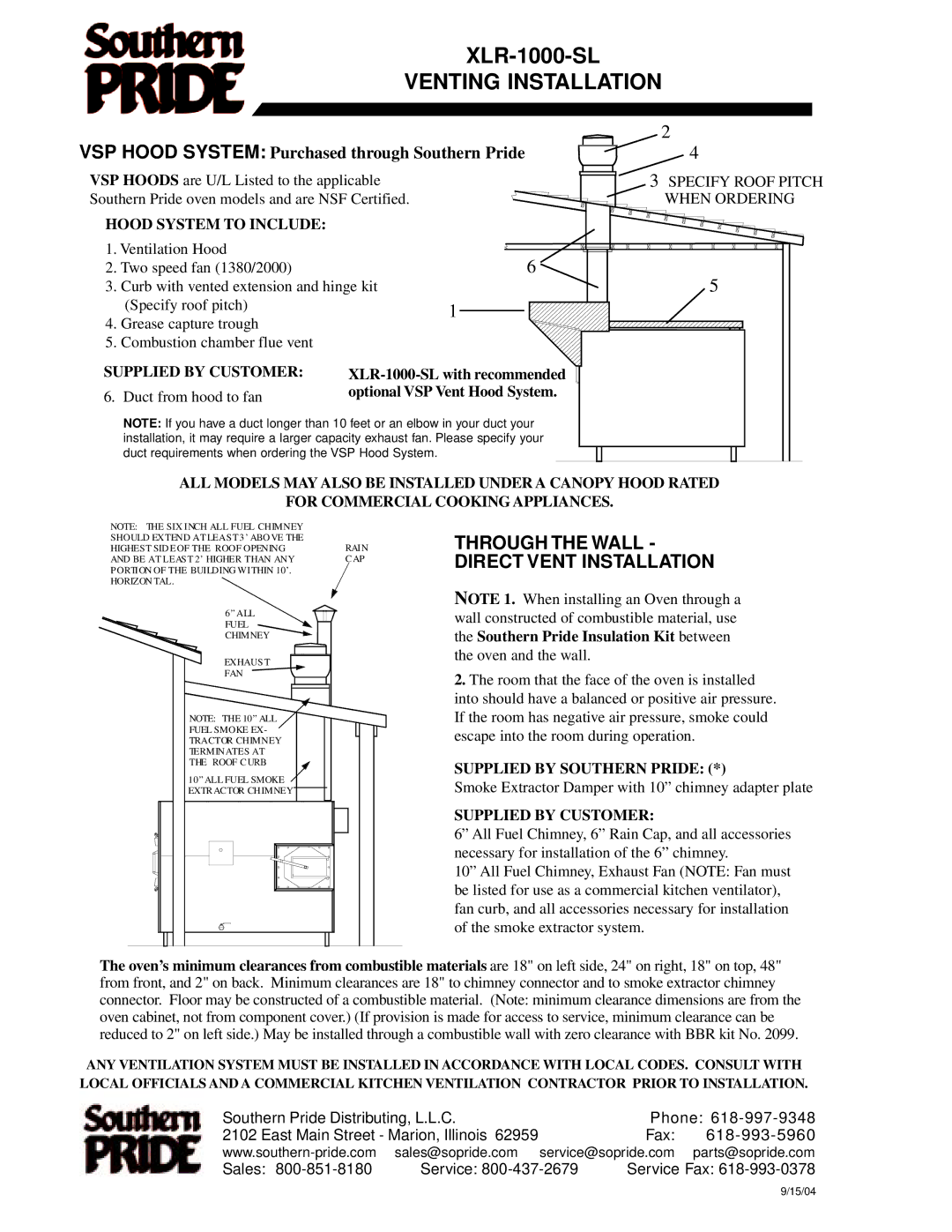 Southern Pride XLR-1000-SL manual Venting Installation 