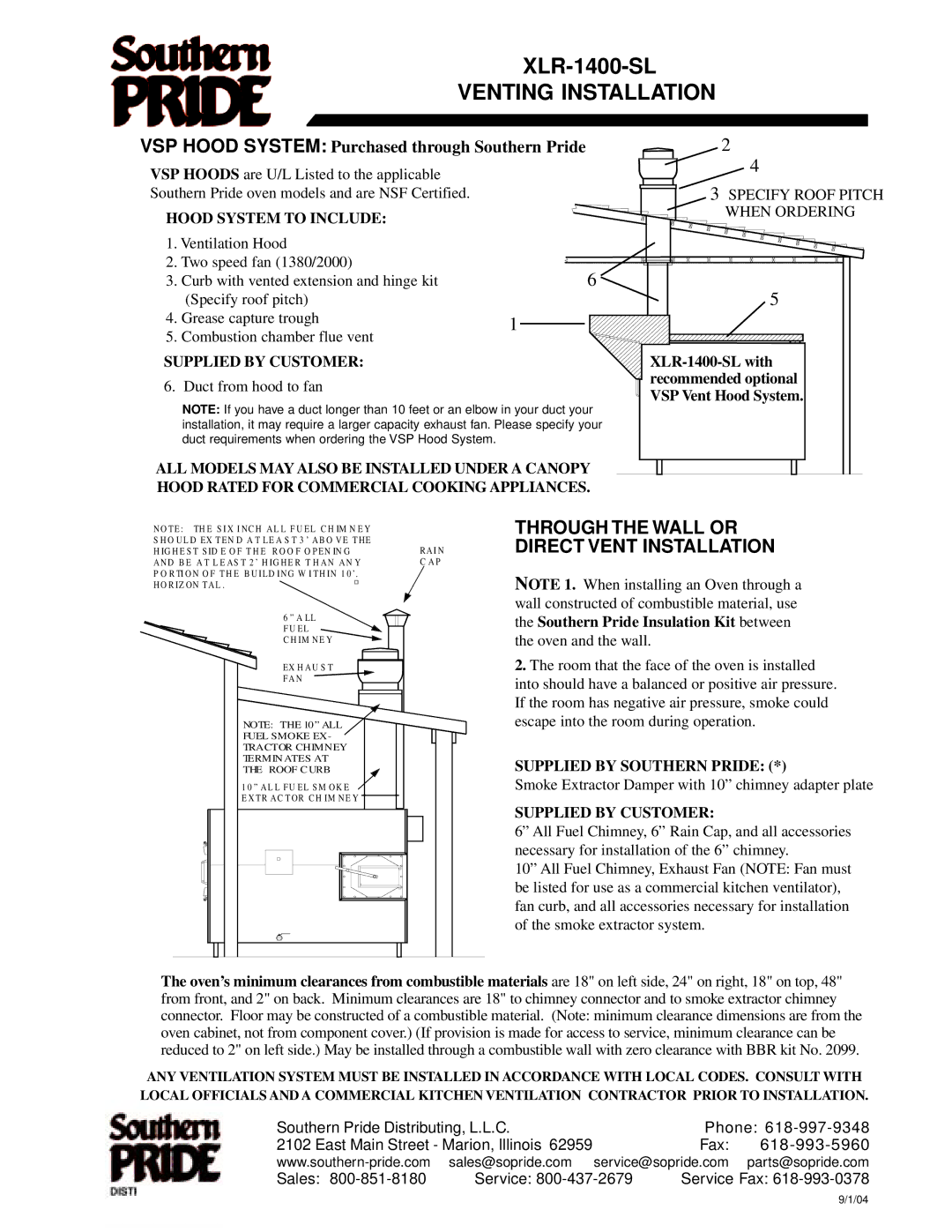 Southern Pride XLR-1400-SLSE, SC-600-SM, XLR-1600-4-SL, SC-100-SM, BBR-79-3-SSE, BBR-700-SL manual Venting Installation 