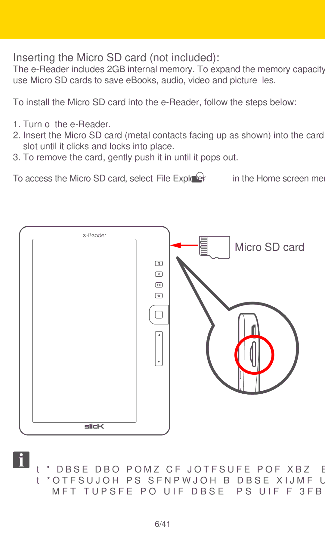 Southern Telecom ER701 manual Inserting the Micro SD card not included 