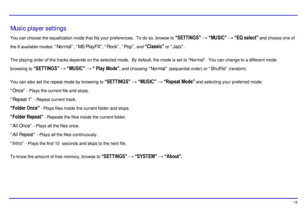 Southern Telecom SMP517-4 manual Music player settings 