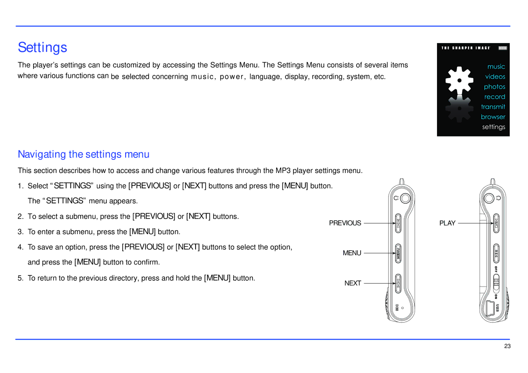 Southern Telecom SMP517-4 manual Settings, Navigating the settings menu 