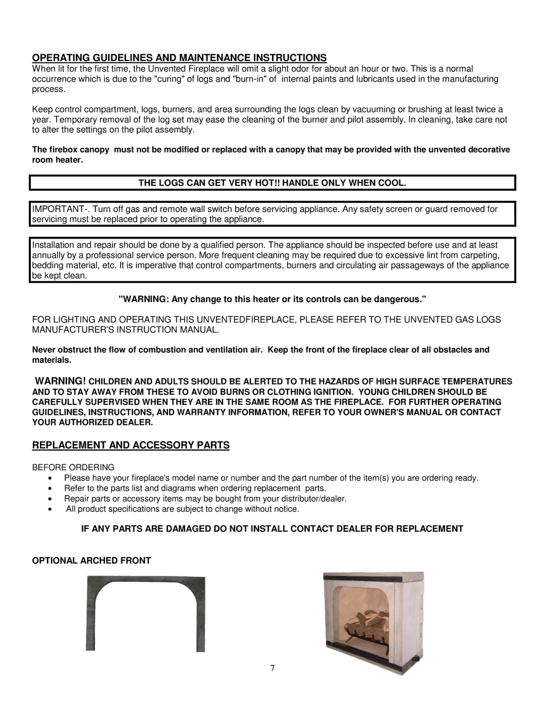 Southwest Specialty Products 42, 48, 36 Operating Guidelines and Maintenance Instructions, Replacement and Accessory Parts 