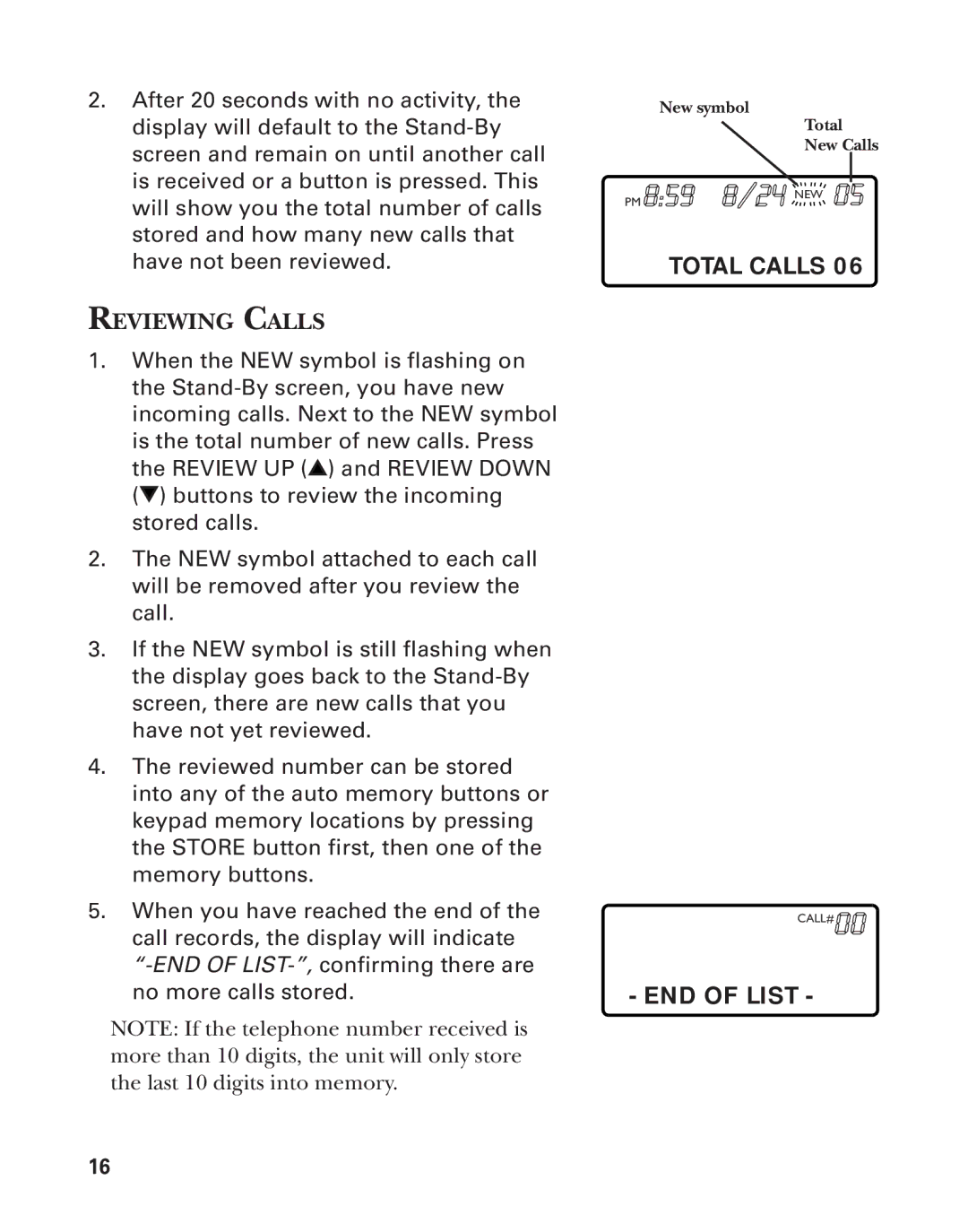 Southwestern Bell 2-9193 manual Reviewing Calls, END of List 