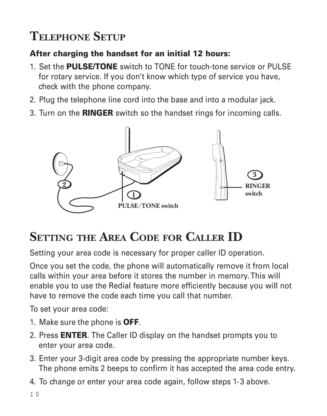 Southwestern Bell 2-9773 manual Telephone Setup, Setting the Area Code for Caller ID 