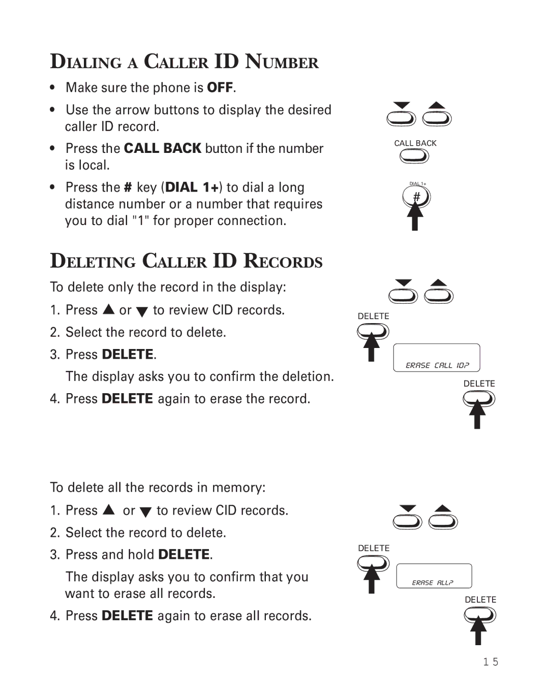 Southwestern Bell 2-9773 manual Dialing a Caller ID Number, Deleting Caller ID Records 