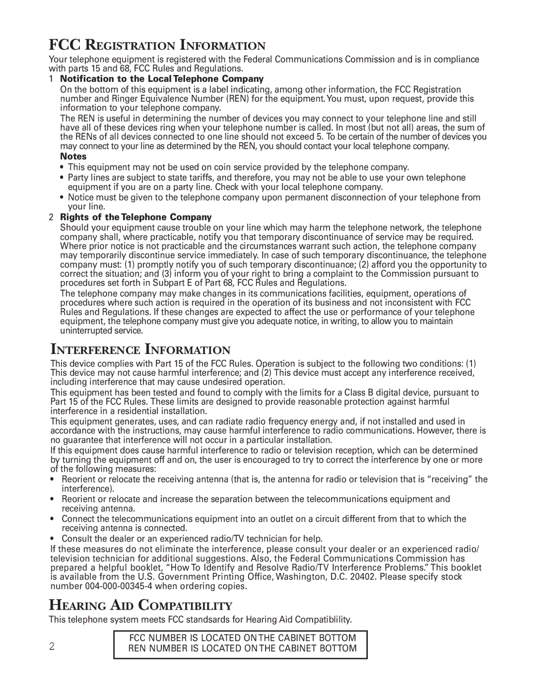 Southwestern Bell 2-9773 manual FCC Registration Information 