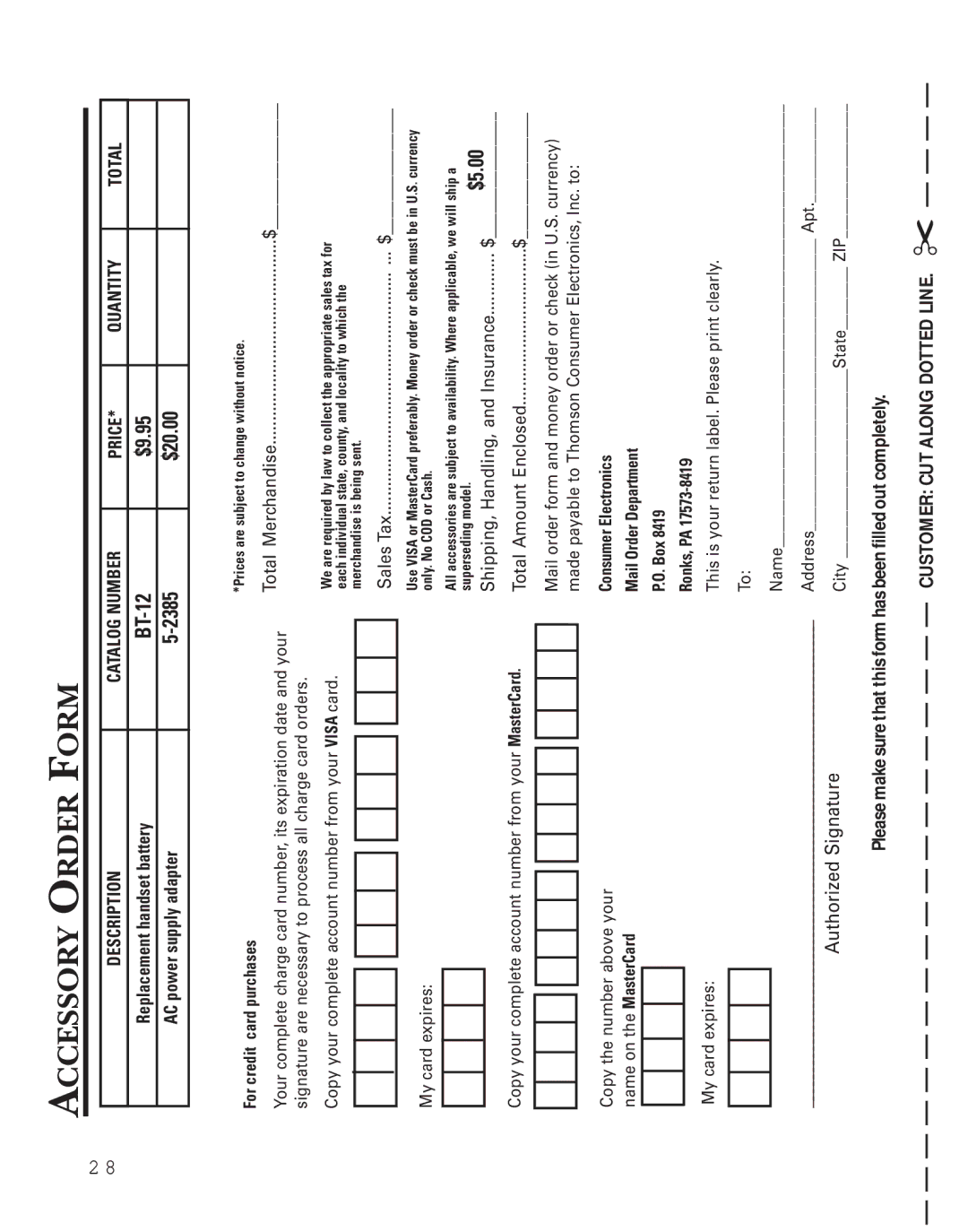 Southwestern Bell 2-9773 manual Accessory Order Form, $20.00 