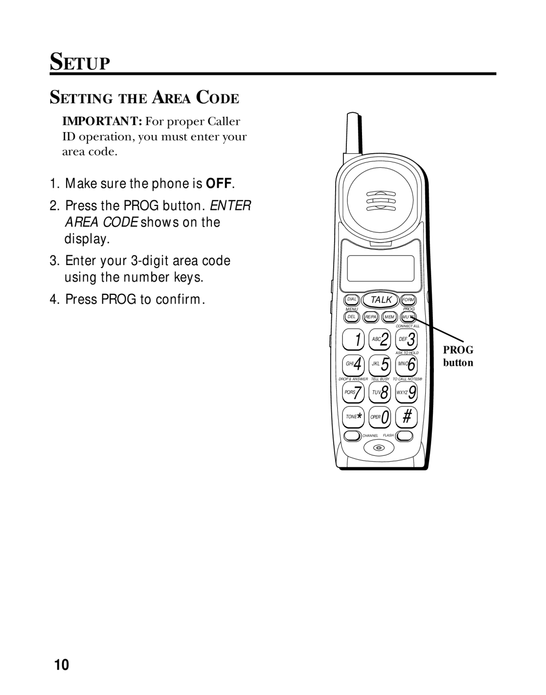 Southwestern Bell 26963 manual Setup, Setting the Area Code 