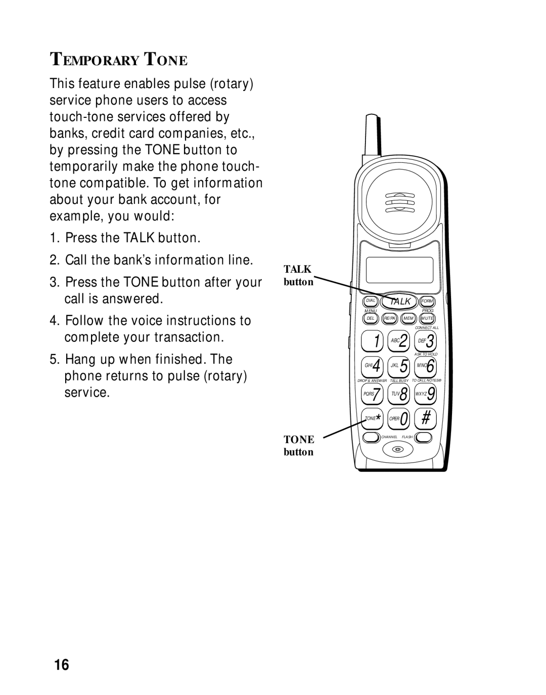 Southwestern Bell 26963 manual Temporary Tone 