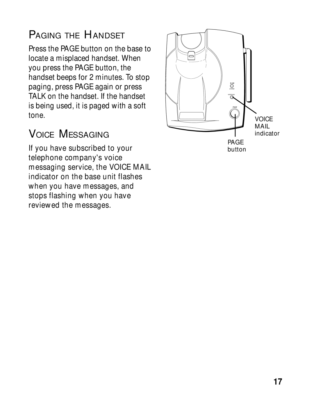 Southwestern Bell 26963 manual Paging the Handset, Voice Messaging 