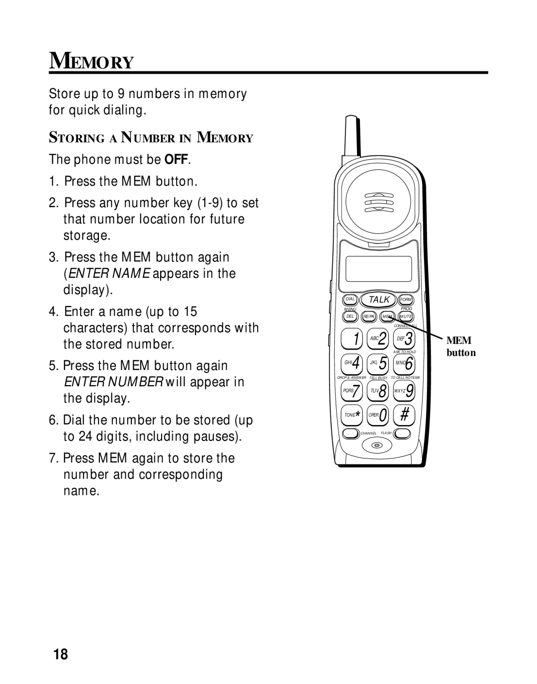 Southwestern Bell 26963 manual Memory 