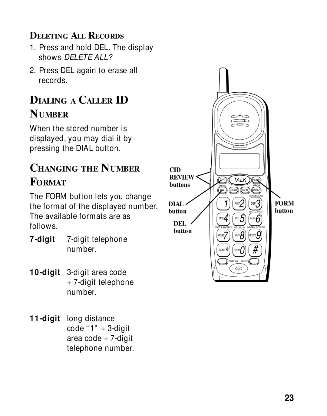 Southwestern Bell 26963 manual Dialing a Caller ID Number, Changing the Number Format 