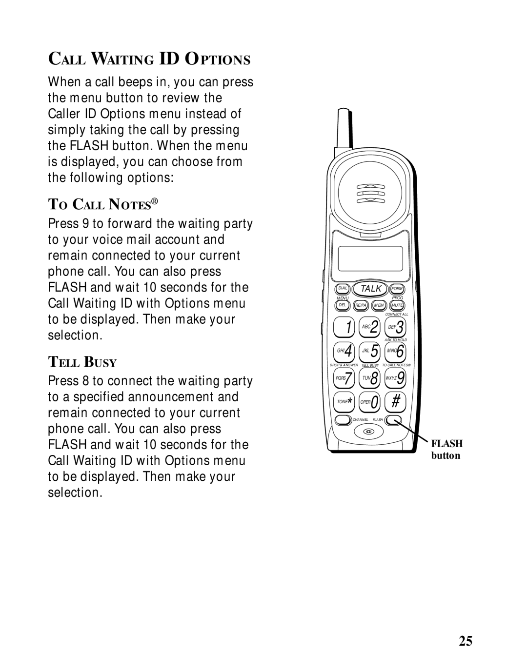 Southwestern Bell 26963 manual Call Waiting ID Options 