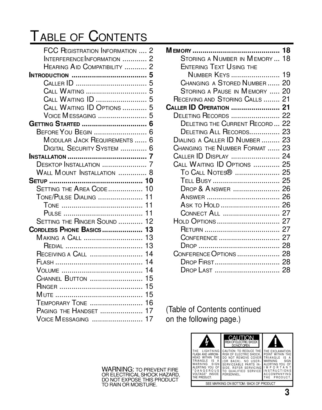 Southwestern Bell 26963 manual Table of Contents 