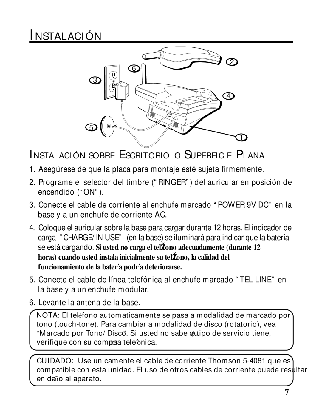 Southwestern Bell 26963 manual Instalación Sobre Escritorio O Superficie Plana 