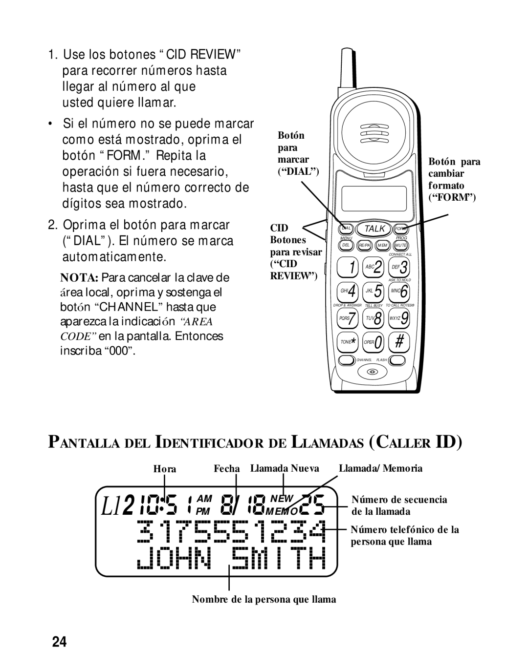 Southwestern Bell 26963 manual Pantalla DEL Identificador DE Llamadas Caller ID 