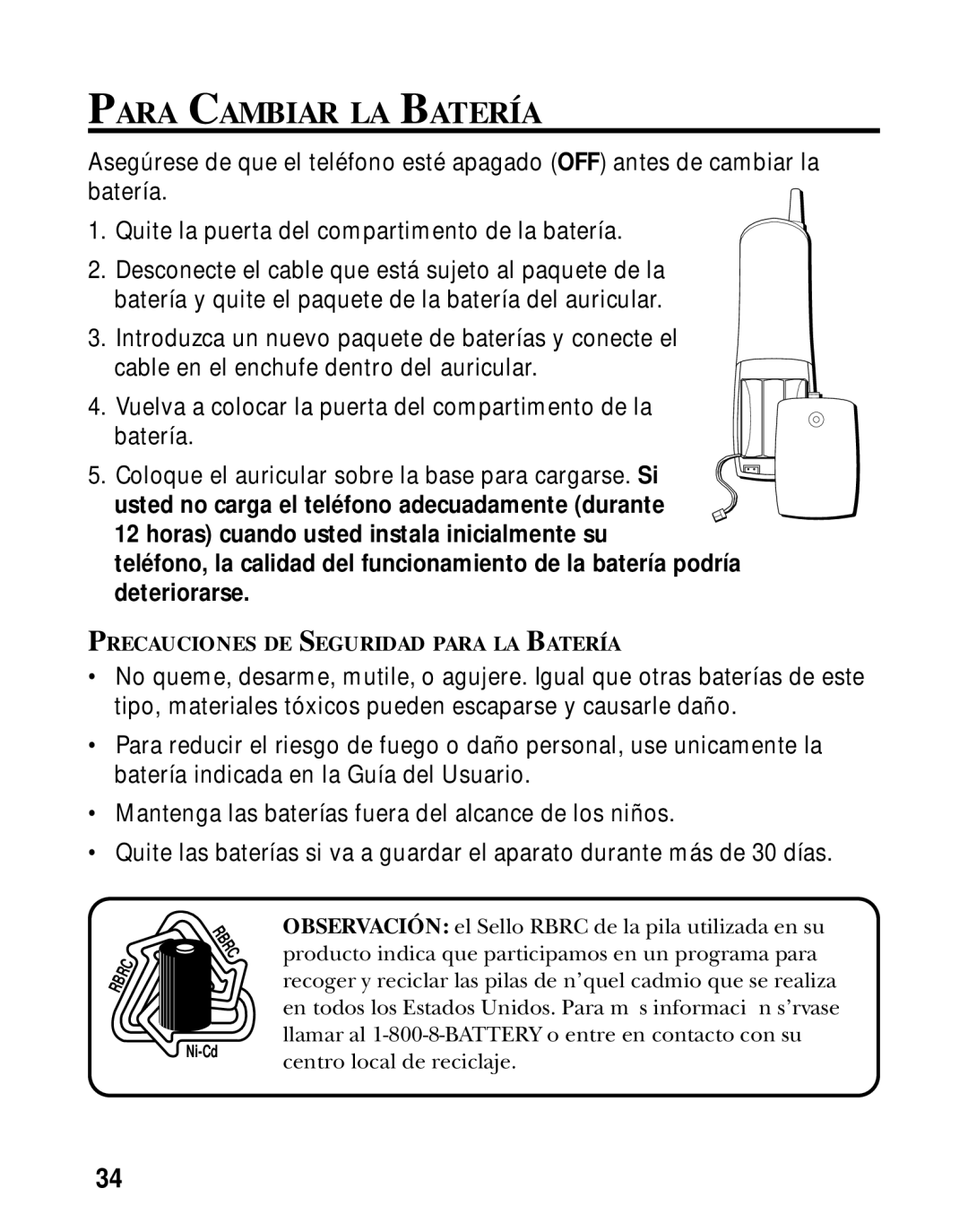 Southwestern Bell 26963 manual Para Cambiar LA Batería 